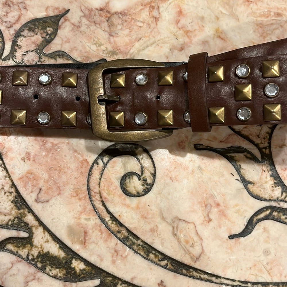 YMI Brown Studded And Rhinestone Vegan Leather Belt Size 13